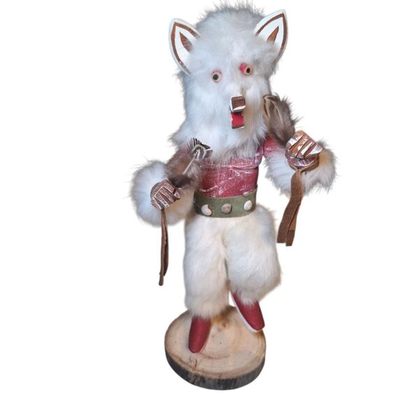 Kachina Doll Wolf Mask RB Vintage Native Folk Art Indian Fur Wood 12.5 Inch - Picture 5 of 14
